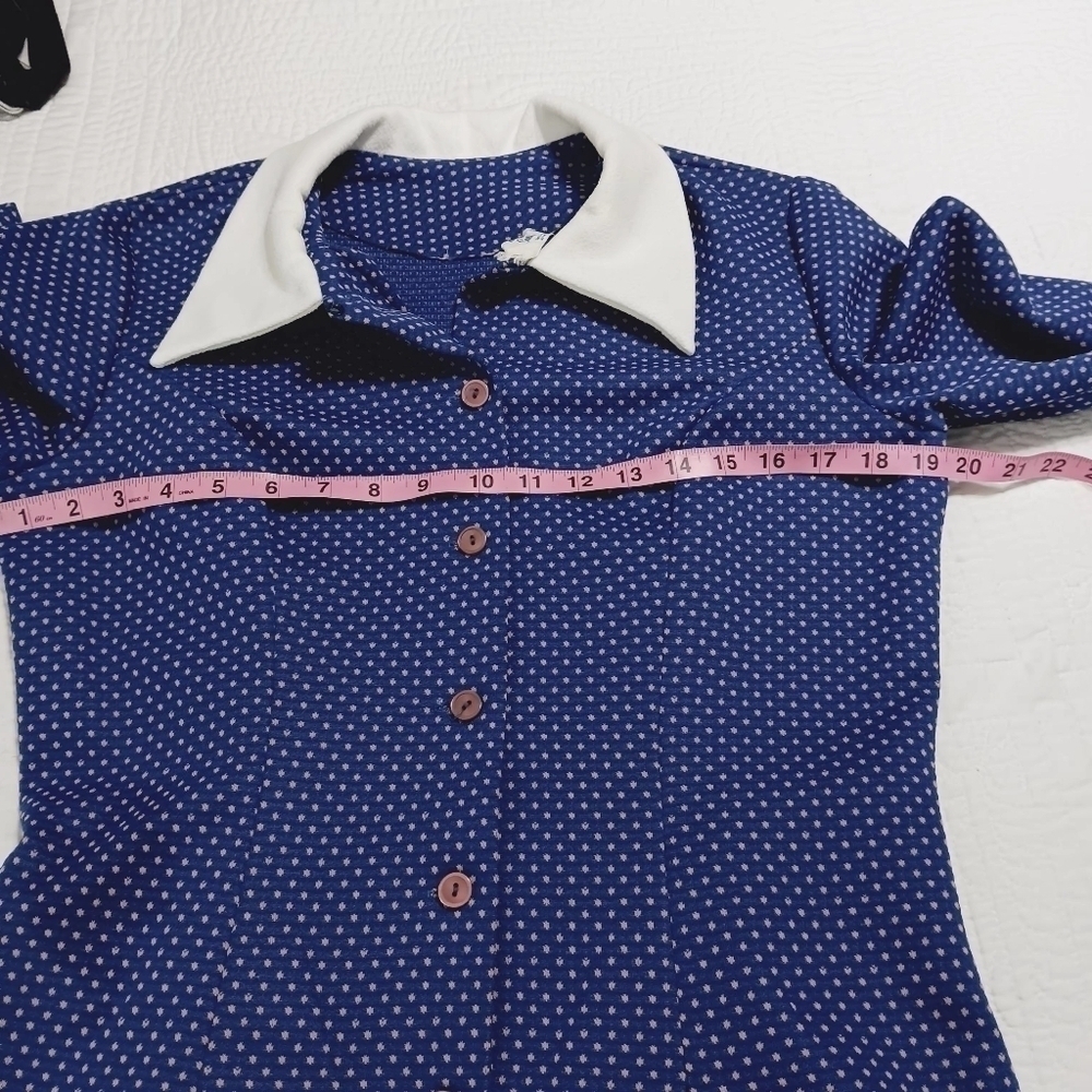 Vintage SEARS The Fashion Place Blue  The Shirtdress vintage polka dot size S-M - Picture 7 of 15